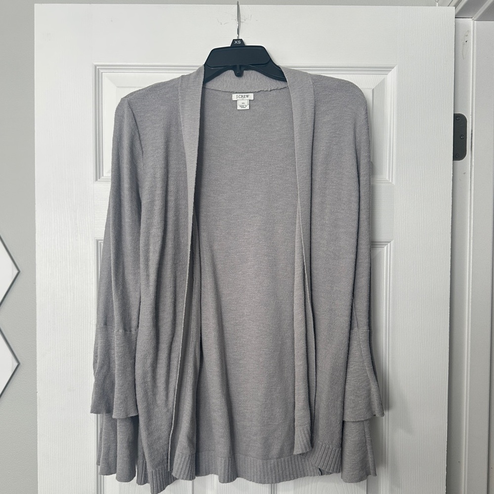 J Crew Gray Tuered ruffle sleeve cardigan sweater XS - Picture 2 of 6